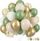 Sage Green Gold Balloons, 12 Inch Green White Metallic Gold Balloons, Green Sand White Balloons Gold Confetti Latex Balloons